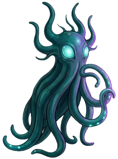An unknown Endura creature: a teal tentacled being with glowing eyes